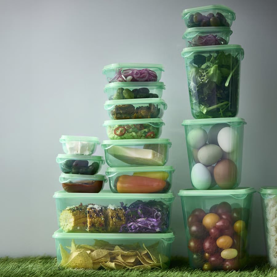 Food Storage Containers with Lids Set of 17, BPA-Free Reusable Plastic Food Containers, Meal Prep Lunch Containers, Kitchen Pantry Organization & Leftover Storage, Green