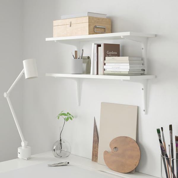 2 Pack Wall Mounted Shelf with Brackets 23.25 x 7.88 Inch – Modern Floating Storage Shelf for Bedroom, Living Room, Kitchen & Office, Display Shelf for Books, Plants & Home Decor, White