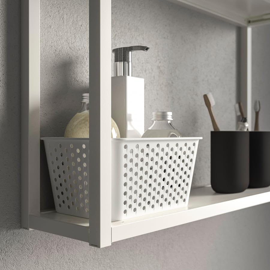 PLOGSVÄNG Storage Basket – White Plastic Organizer Bin, 6 x 7.75 x 4 Inch Container for Kitchen, Bathroom, Office & Home Organization