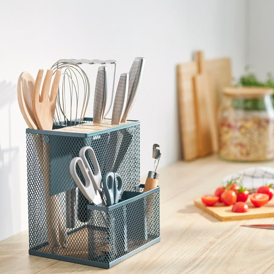 Knife Block Organizer –Knife Holder with Gray Turquoise Insert, Universal Kitchen Knife Storage Block for Countertop, Protective Knife Stand for Knives & Kitchen Utensils