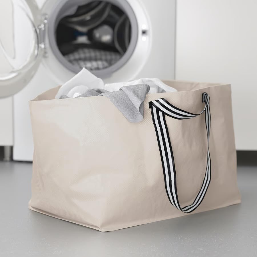 Large Reusable Shopping Bag Light Beige – Extra Capacity Grocery Tote 2401 oz, Durable Eco-Friendly Carry Bag with Handles, Laundry, Travel & Everyday Use 22.5 x 14.5 x 15.25 Inch