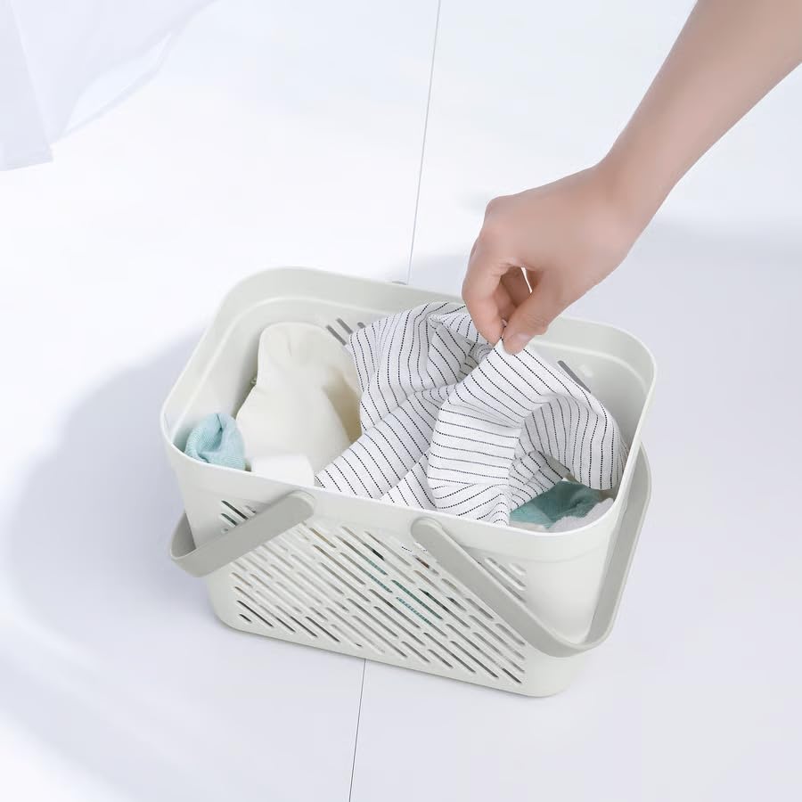 Plastic Storage Basket With Handles, Ventilated Organizer with Drain Holes, Durable Multipurpose Bathroom Organizer for Toiletries, Kitchen, Laundry