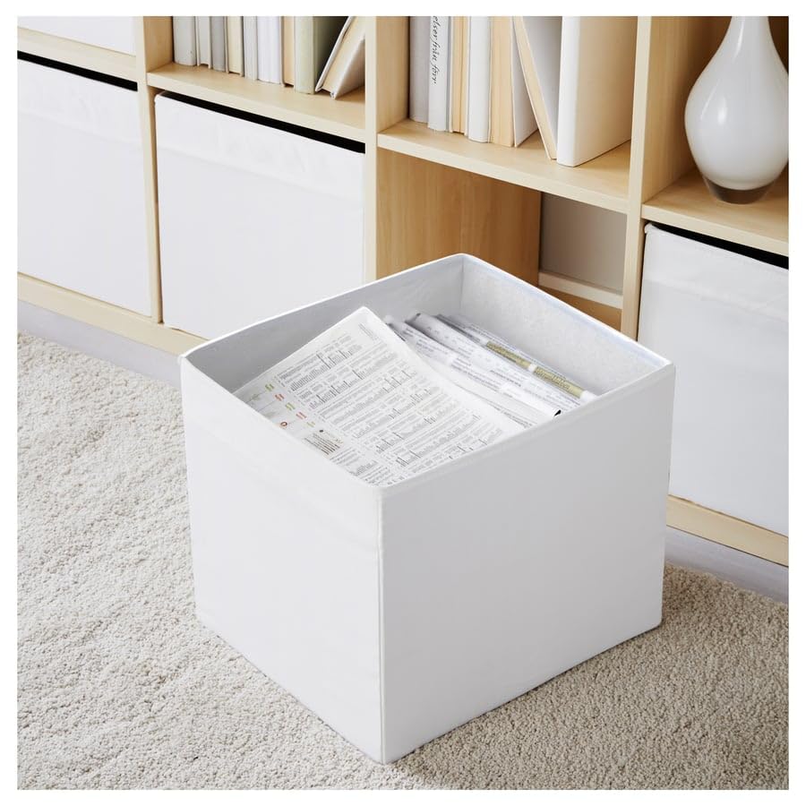 DRÖNA White Fabric Storage Box – Collapsible Cube Organizer Bin 13x15x13 for Shelving Units, Toys, Clothes, Home Storage