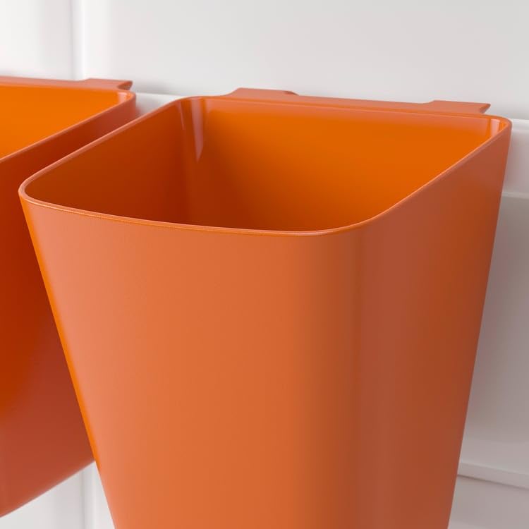 SUNNERSTA Container – Bright Orange Plastic Storage Cup, 4.75 x 4.38 Inch Hanging Utensil Holder for Kitchen Rail, Bathroom & Home Organization