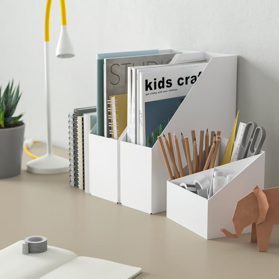 Desk Organizer White, 4 Compartment Pen Holder, Office Desk Organizer for Pens, Brushes & Scissors, Desktop Storage Organizer for Home Office, Makeup & Stationery