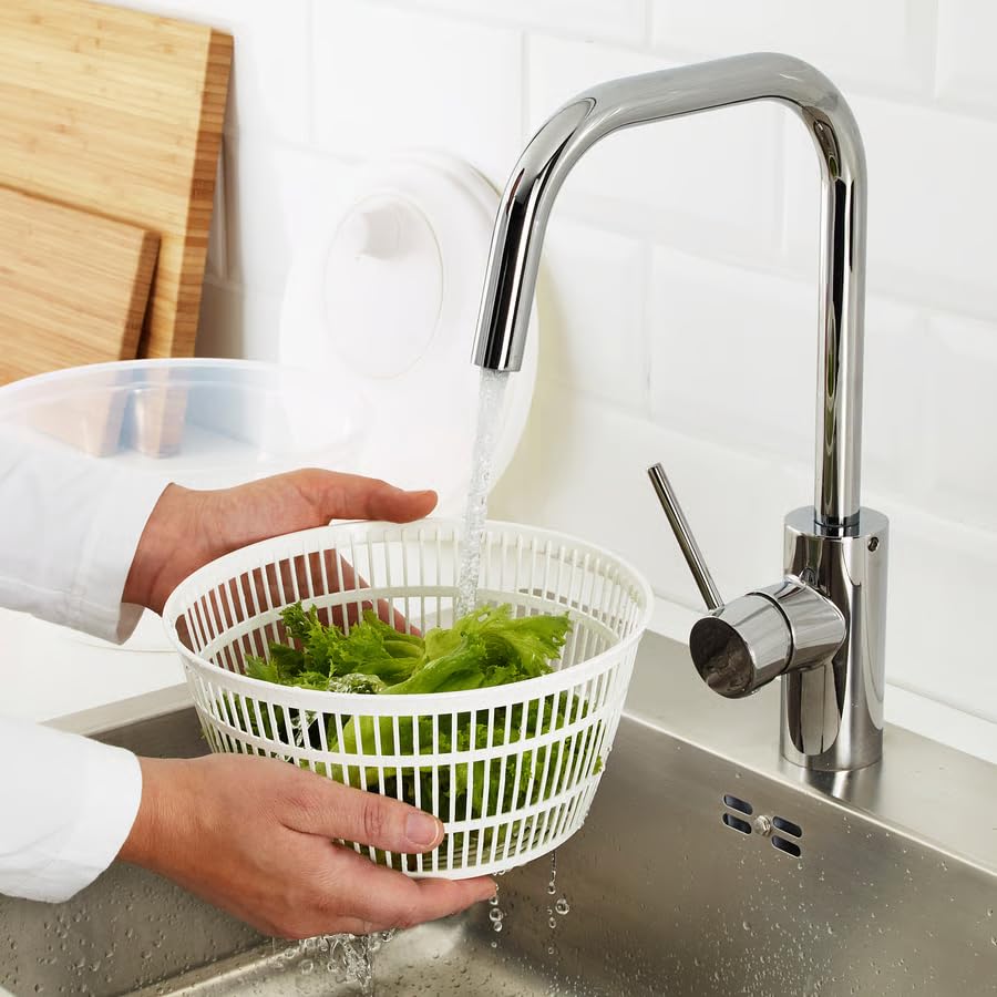 Salad Spinner Large Capacity – Lettuce & Vegetable Dryer Bowl, BPA Free Fruit Washer Spinner, Fast Dry Kitchen Gadget for Fresh Crisp Salads (White)