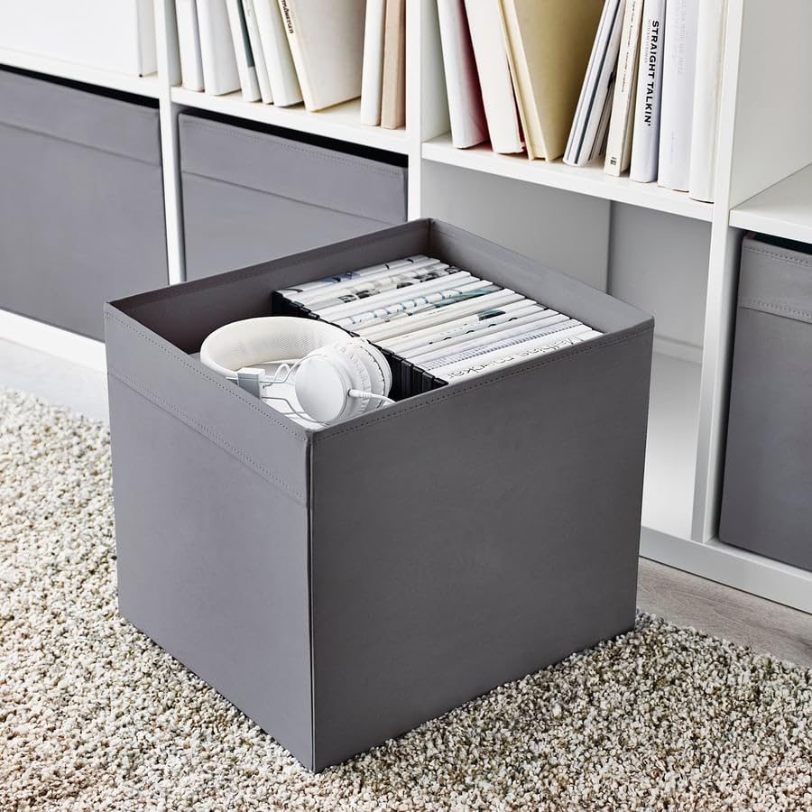 DRÖNA Box Dark Gray Fabric Storage Box – Collapsible Cube Organizer Bin 13x15x13" for Shelving Units, Toys, Clothes, Home Storage