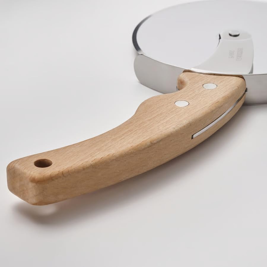 Pizza Cutter Wheel – Stainless Steel Pizza Slicer with Beech Wood Handle, Sharp Rolling Pizza Knife for Homemade Pizza, Pastry & Flatbread Cutting, Heavy Duty Kitchen Cutter 8.75 Inch