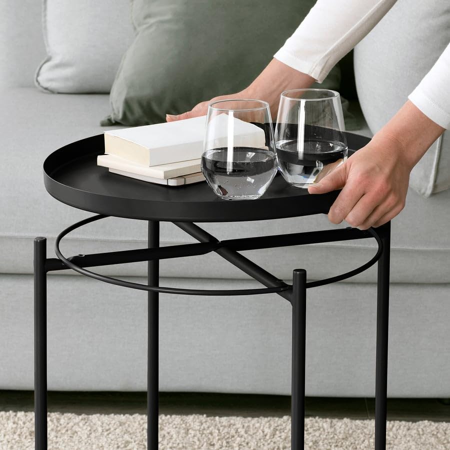 GLADOM Tray Table – Black Metal Side Table with Removable Tray, 17.5 x 20.6 Inch Round End Table for Living Room, Bedroom & Small Spaces