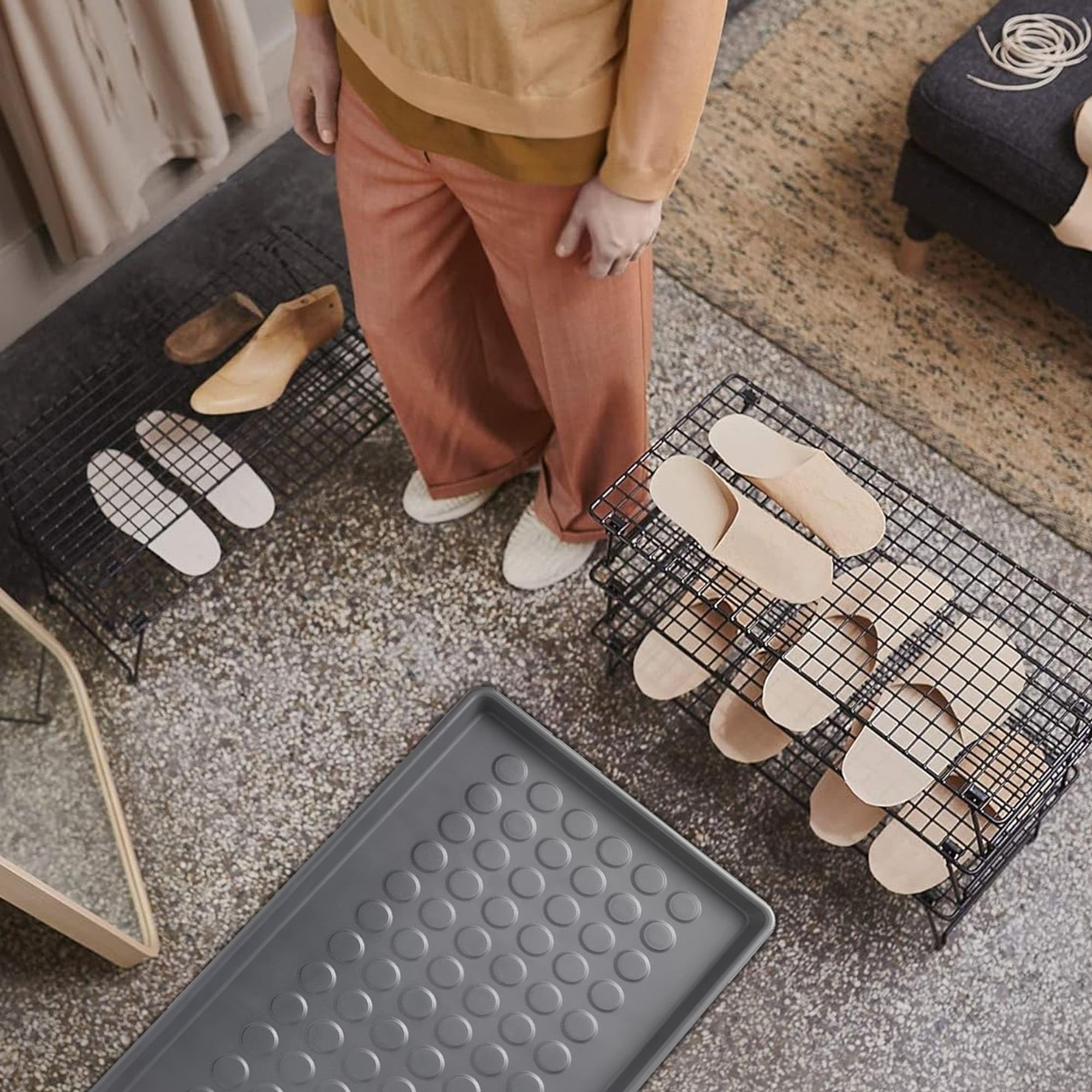 Heavy Duty Floor Protection Boot Tray - Water Resistant Plastic Utility Shoe Mat for Indoor and Outdoor Use in All Seasons, Muddy Grey 71x35x3 CM (1 Pack)