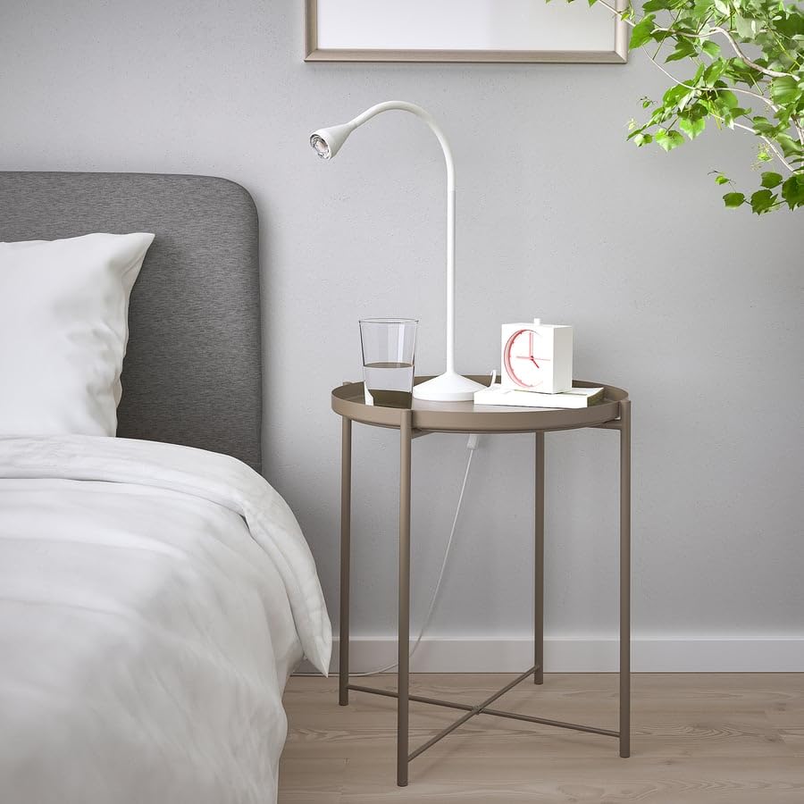 GLADOM Tray Table – Dark Gray-Beige Metal Side Table with Removable Tray, 17.5 x 20.6 Inch Round End Table for Living Room, Bedroom & Small Spaces