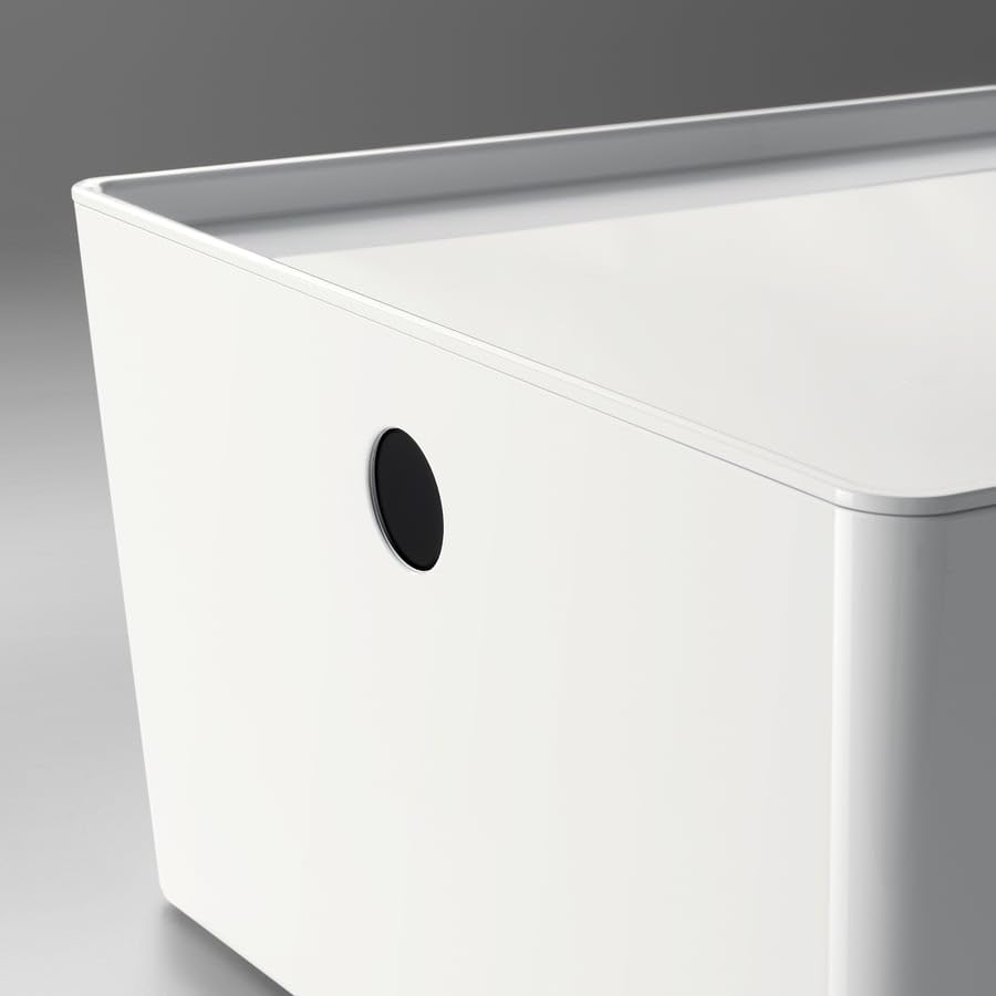 KUGGIS Storage Box with Lid White – 10 ¼x13 ¾x6 | Stackable Organizer for Papers, Magazines, Gadgets & Hobby Items | Fits BESTÅ Units | Durable Recycled Plastic