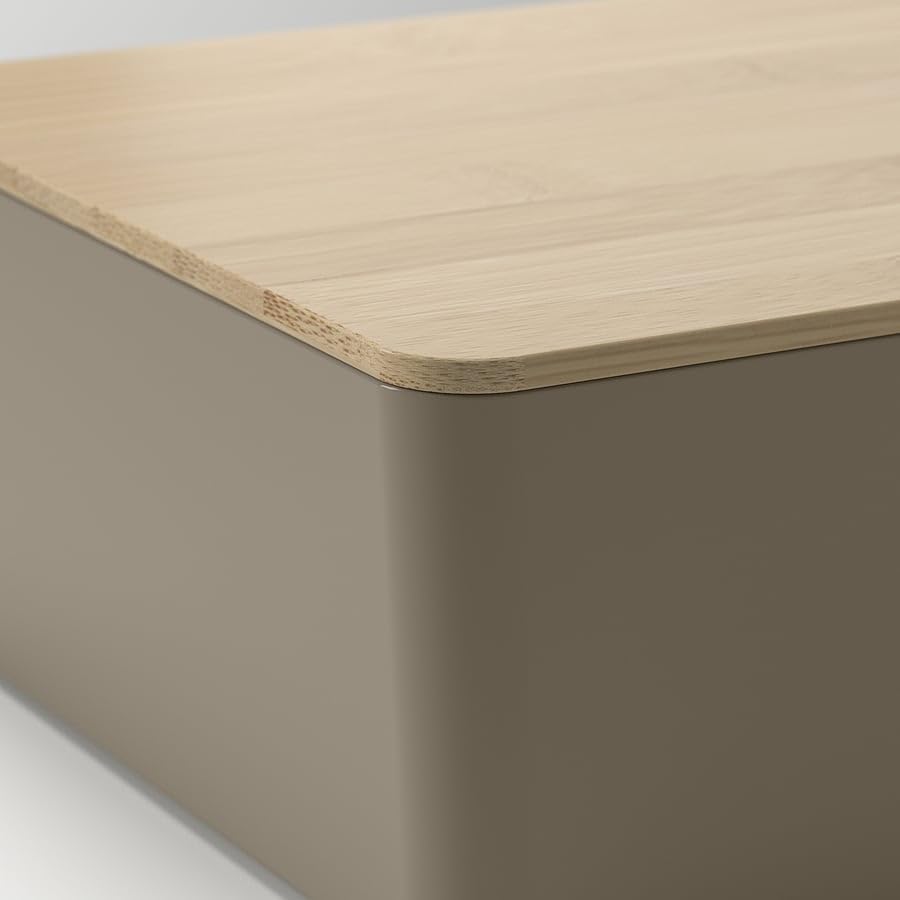 KUGGIS Storage Box with Lid – Dark Gray-Beige/Bamboo Organizer 7x10 ¼x3 ¼ – Stackable Plastic Container for Home & Office