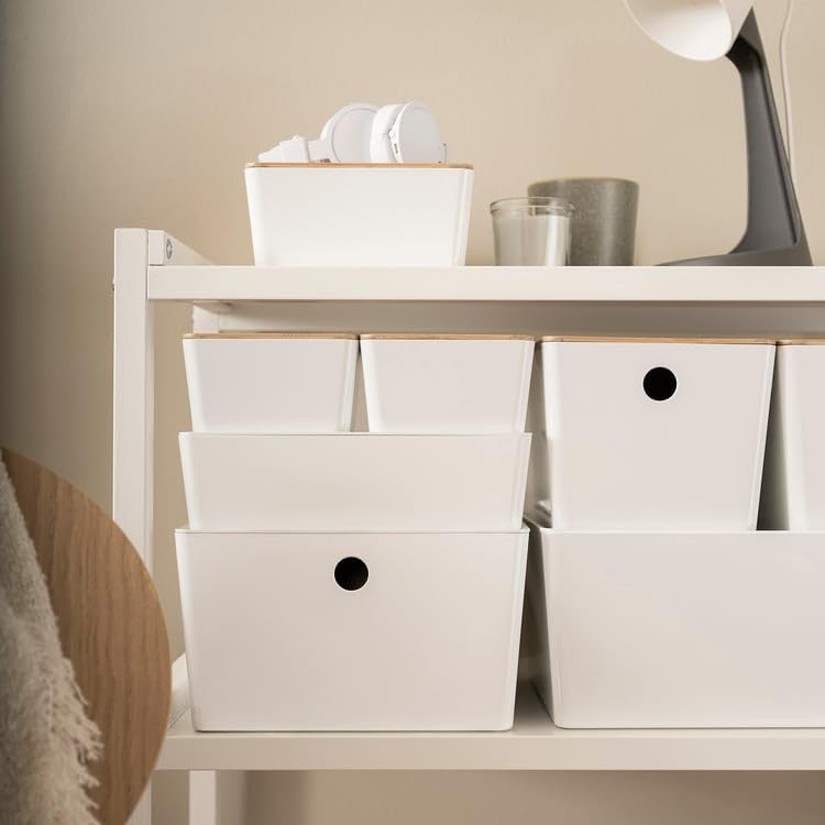 KUGGIS Storage Box White – 10 ¼x13 ¾x6 | Organizer for Papers, Magazines, Gadgets & Hobby Items | Fits BESTÅ Units | Durable Recycled Plastic