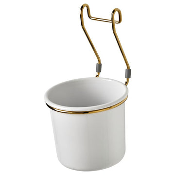 Kitchen Storage Container – White & Brass Polished Metal Organizer Canister, Countertop StorageContainer for Kitchen, Pantry & Bathroom, Modern Decorative Storage Holder 5.5 x 6.25 Inch