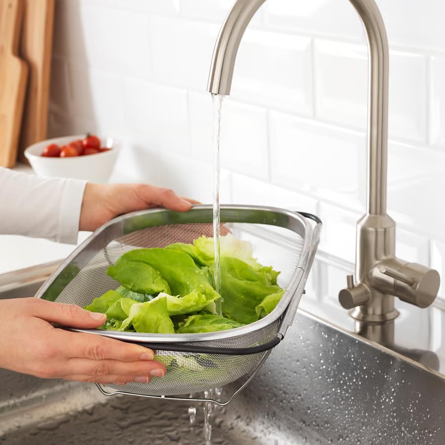 Stainless Steel Colander with Handles – Over Sink Strainer for Pasta, Vegetables & Fruits, Large Kitchen Drainer Basket 13x9 Inch
