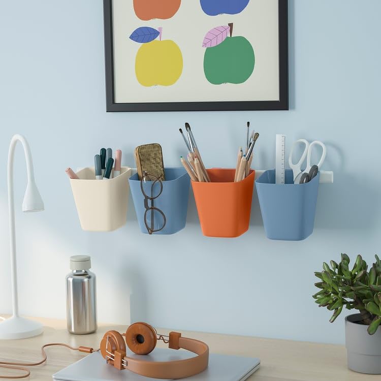 SUNNERSTA Container – White Plastic Storage Cup, 4.75 x 4.38 Inch Hanging Utensil Holder for Kitchen Rail, Bathroom & Home Organization