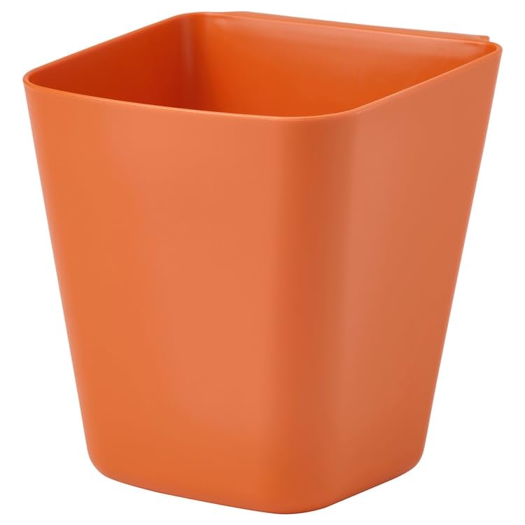 SUNNERSTA Container – Bright Orange Plastic Storage Cup, 4.75 x 4.38 Inch Hanging Utensil Holder for Kitchen Rail, Bathroom & Home Organization