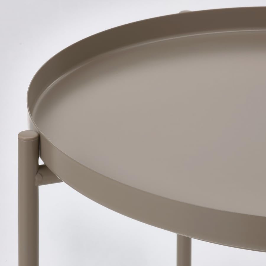 GLADOM Tray Table – Dark Gray-Beige Metal Side Table with Removable Tray, 17.5 x 20.6 Inch Round End Table for Living Room, Bedroom & Small Spaces