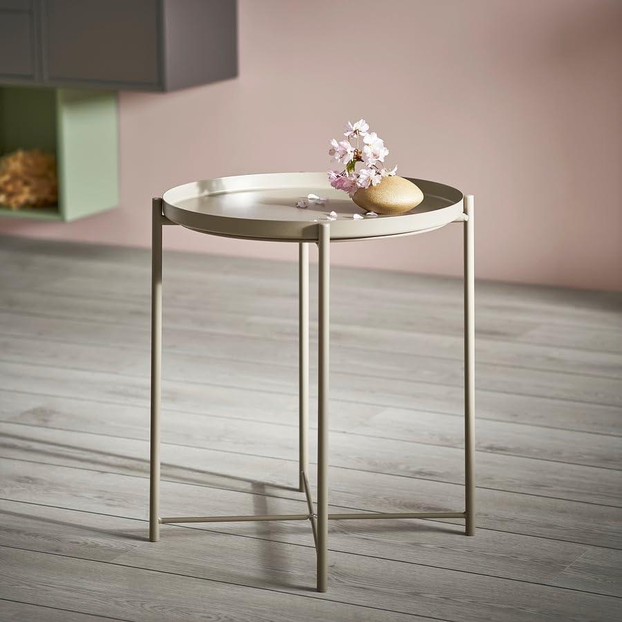 GLADOM Tray Table – Dark Gray-Beige Metal Side Table with Removable Tray, 17.5 x 20.6 Inch Round End Table for Living Room, Bedroom & Small Spaces