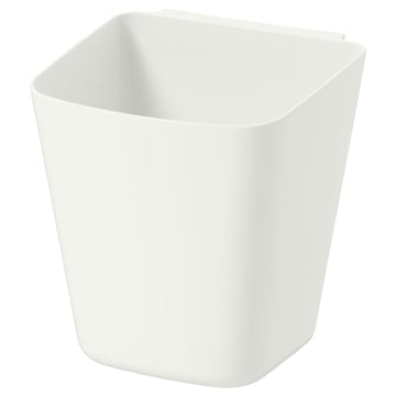 SUNNERSTA Container – White Plastic Storage Cup, 4.75 x 4.38 Inch Hanging Utensil Holder for Kitchen Rail, Bathroom & Home Organization