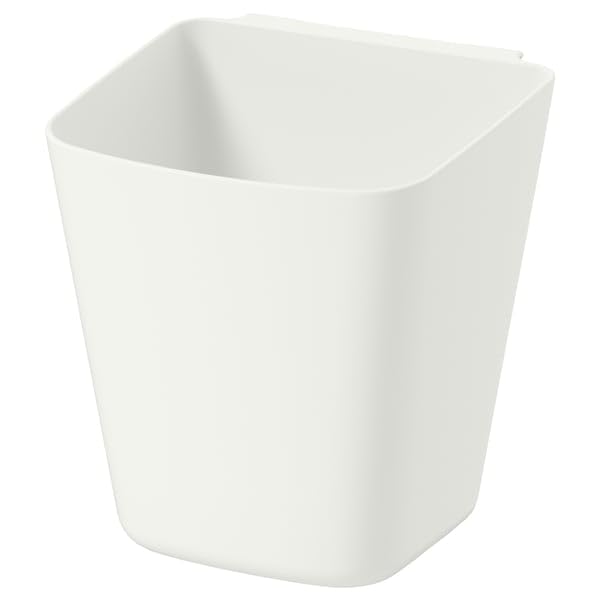 SUNNERSTA Container – White Plastic Storage Cup, 4.75 x 4.38 Inch Hanging Utensil Holder for Kitchen Rail, Bathroom & Home Organization