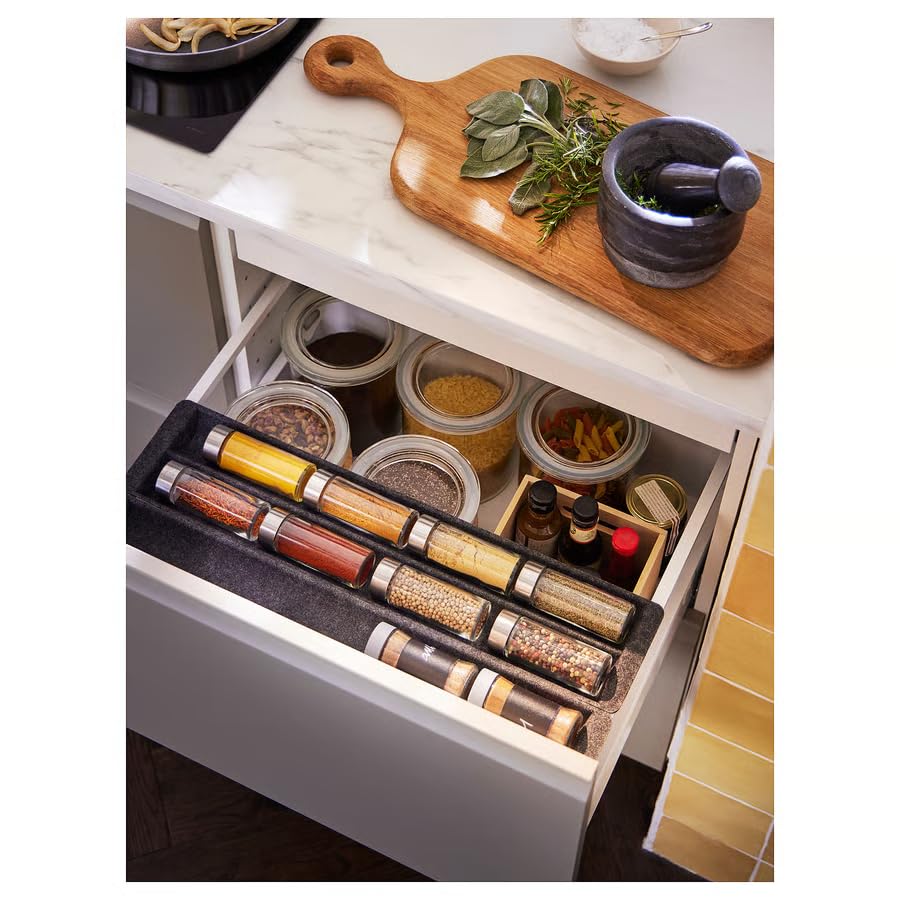 Sliding Drawer Organizer 23 5/8 Inch, Pull-Out Kitchen Drawer Organizer, Sliding Storage Shelf for Spice Jars, Utensils, Kitchen Tools & Pantry Organization, Space Saving Gray Drawer Insert