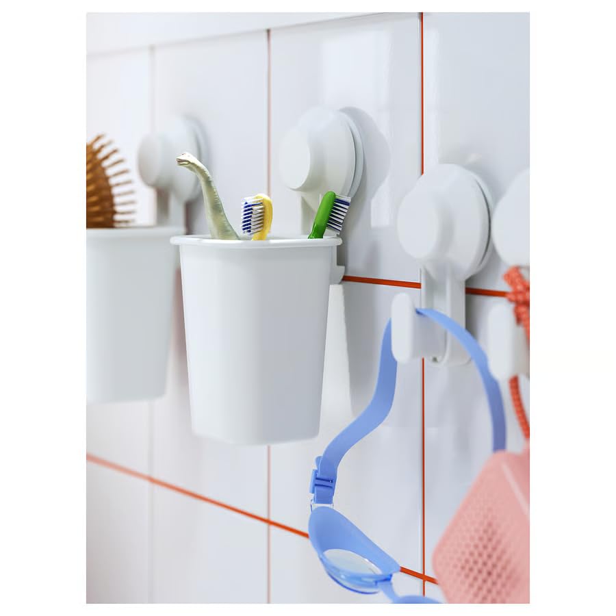 Suction Cup Toothbrush Holder for Bathroom – No Drilling Wall Mounted Toothbrush Organizer, White Toothbrush Storage Rack for Smooth Tile, Glass & Shower Walls