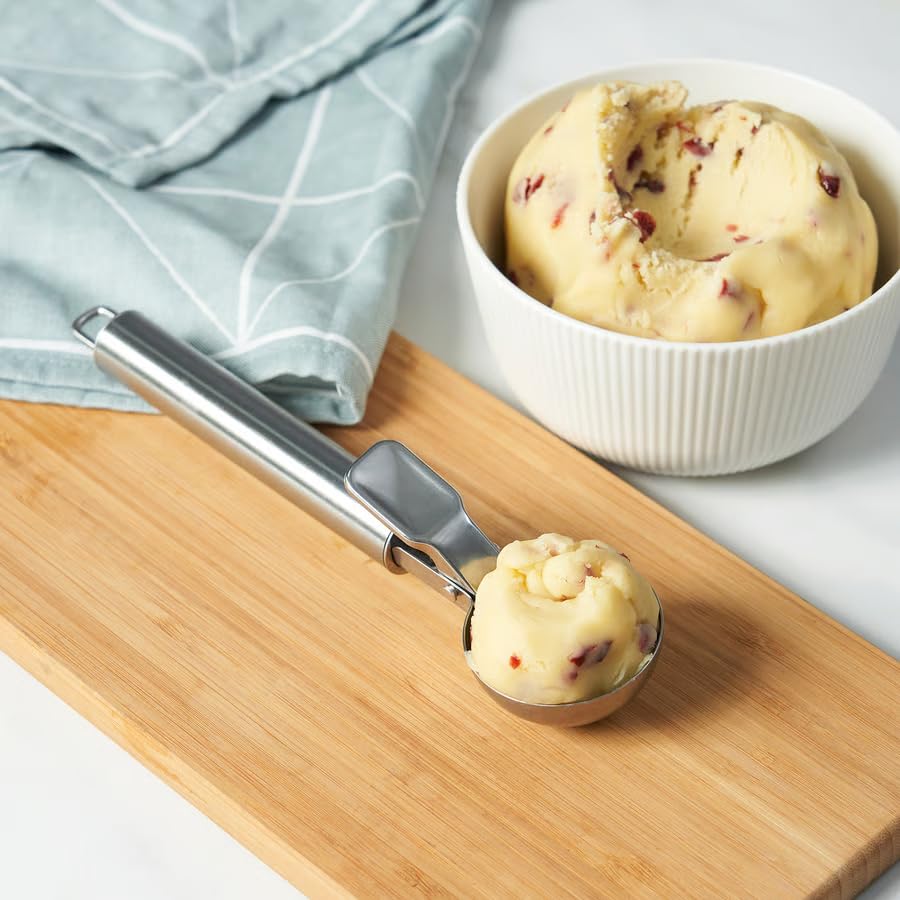 Stainless Steel Ice Cream Scoop – Heavy Duty Trigger Release Ice Cream Scoop for Gelato, Sorbet, Cookie Dough & Frozen Dessert