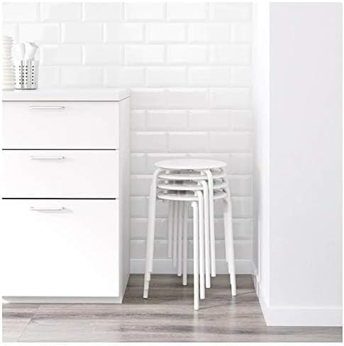 White Steel Stool with Epoxy Powder Coating, Stackable Metal Seat Stool, Compact Space-Saving Design, 220 lb Weight Capacity