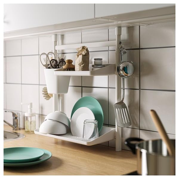 SUNNERSTA Container – White Plastic Storage Cup, 4.75 x 4.38 Inch Hanging Utensil Holder for Kitchen Rail, Bathroom & Home Organization