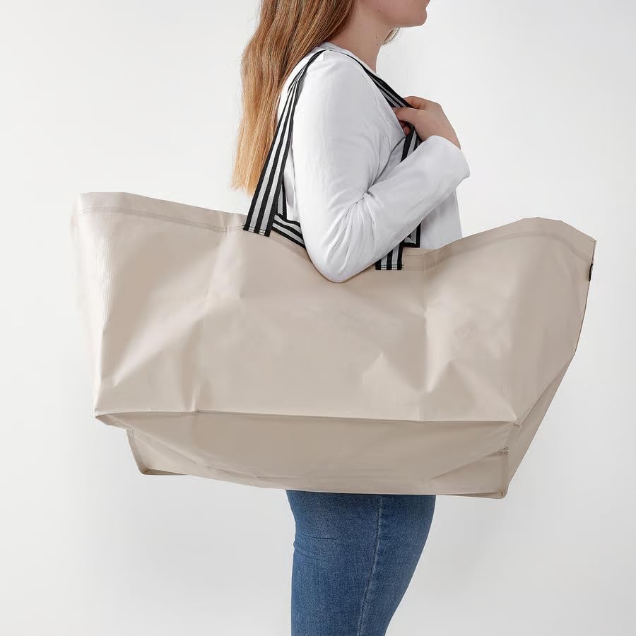 Large Reusable Shopping Bag Light Beige – Extra Capacity Grocery Tote 2401 oz, Durable Eco-Friendly Carry Bag with Handles, Laundry, Travel & Everyday Use 22.5 x 14.5 x 15.25 Inch