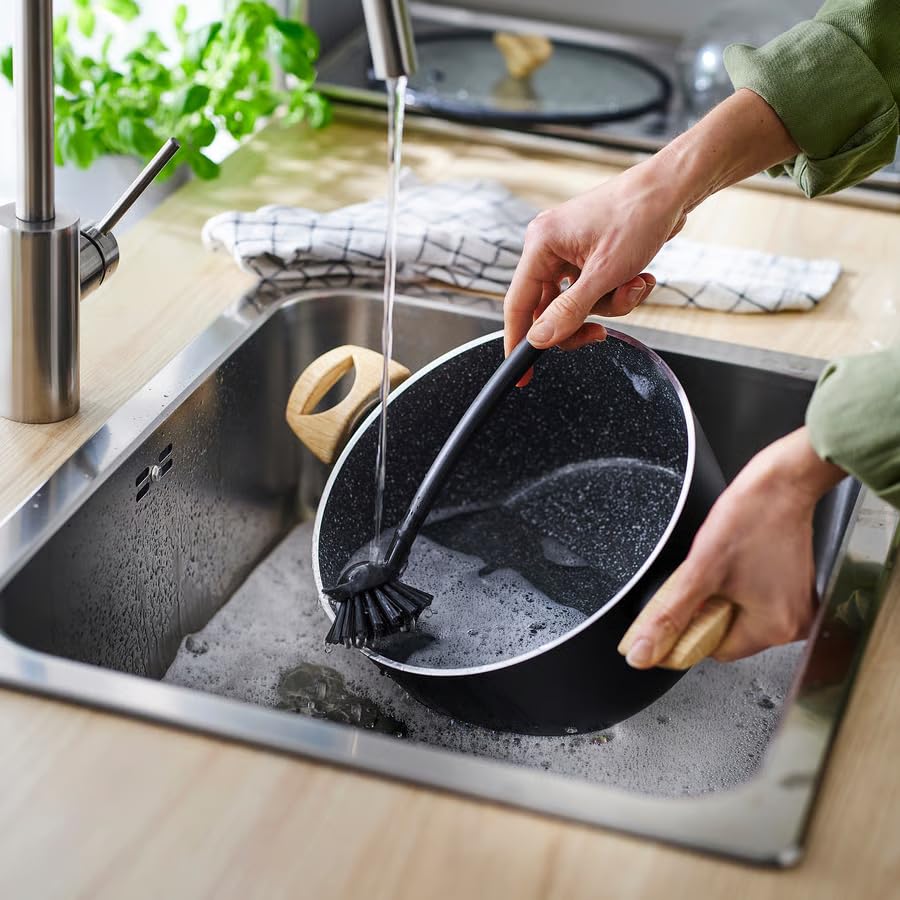 Kitchen Dish Brush Gray, Scrub Cleaning Brush for Dishes, Pots, Pans & Sink, Ergonomic Handle Dishwashing Brush for Everyday Kitchen Cleaning