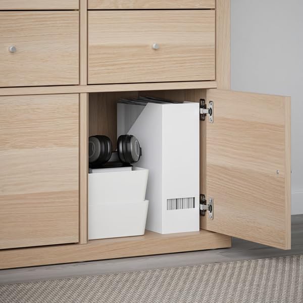 KALLAXi Insert with Door White Stained Oak Effect 13x13inches | Cube Storage Shelf Organizer Cabinet Door | Compatible with Kallax & Expedit Units