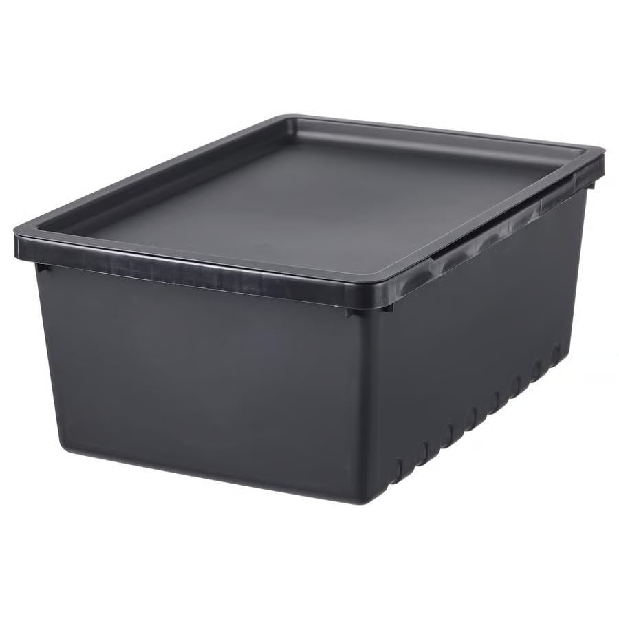 Black Storage Box with Lid 2 Gallon – Stackable Plastic Storage Container for Closet, Kitchen & Office Organization, Durable Storage Box with Secure Lid 13.75 x 9.75 x 5.5 Inches