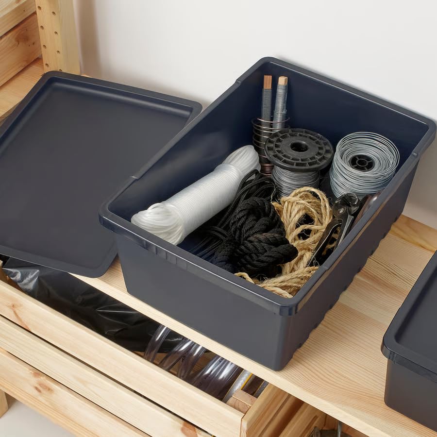Black Storage Box with Lid 2 Gallon – Stackable Plastic Storage Container for Closet, Kitchen & Office Organization, Durable Storage Box with Secure Lid 13.75 x 9.75 x 5.5 Inches