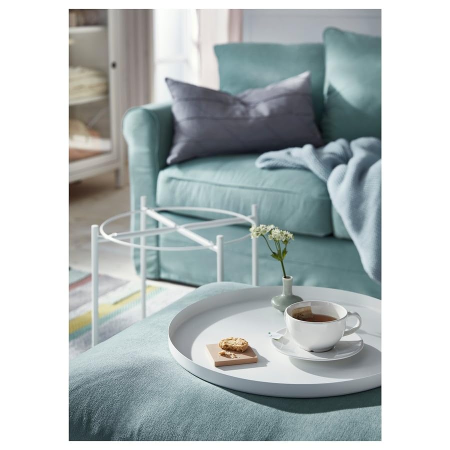 GLADOM Tray Table – White Metal Side Table with Removable Tray, 17.5 x 20.6 Inch Round End Table for Living Room, Bedroom & Small Spaces