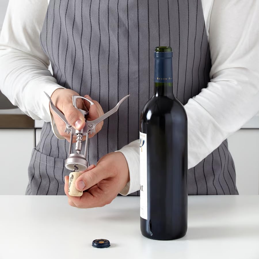 Wing Corkscrew Wine Opener – Matte Silver Heavy Duty Lever Cork Remover for Wine Bottles, Ergonomic Manual Corkscrew for Home Bar & Kitchen Accessories