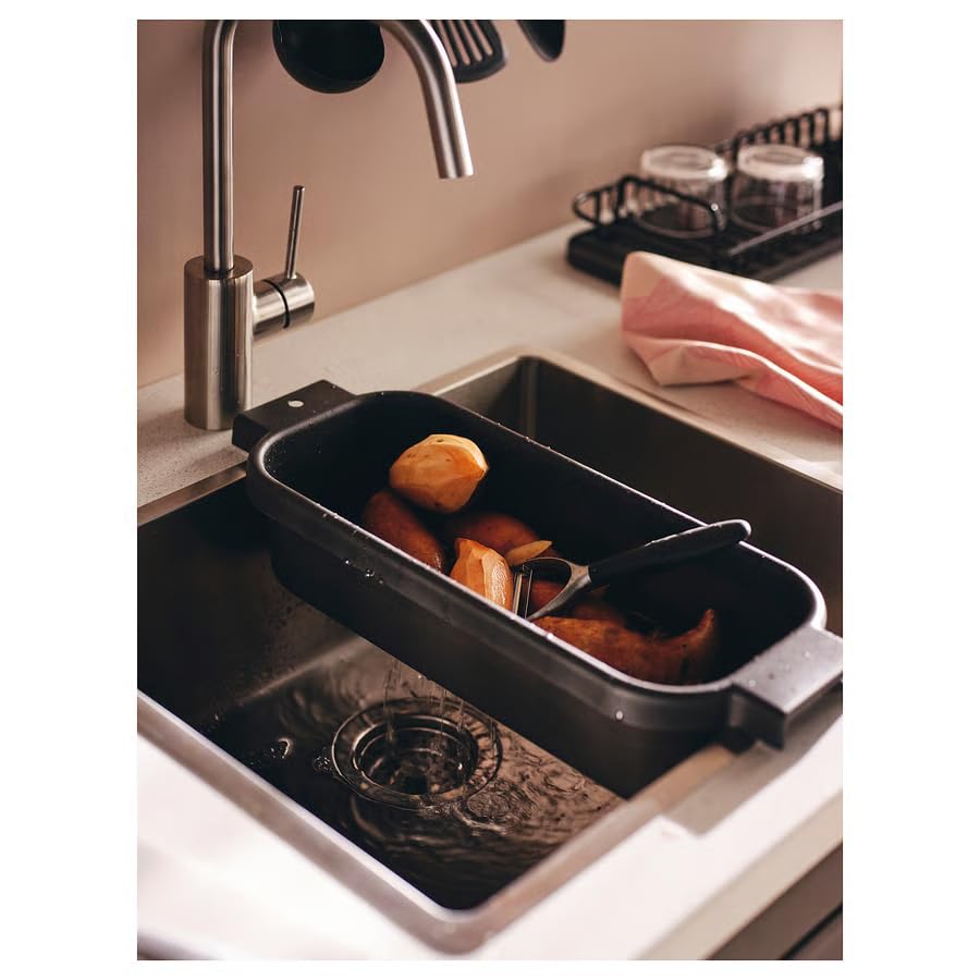 Over Sink Colander & Dish Drying Tray, Multipurpose Kitchen Strainer for Fruits, Vegetables & Pasta, Space-Saving Sink Organizer Draining Basket, Anthracite