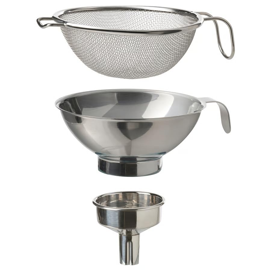 Stainless Steel Funnel Set of 3 – Fine Mesh Strainer & Kitchen Sifter Set for Juicing, Baking, Cooking & Liquid Transfer