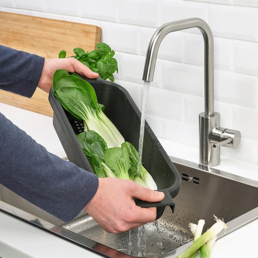 Over Sink Colander & Dish Drying Tray, Multipurpose Kitchen Strainer for Fruits, Vegetables & Pasta, Space-Saving Sink Organizer Draining Basket, Anthracite