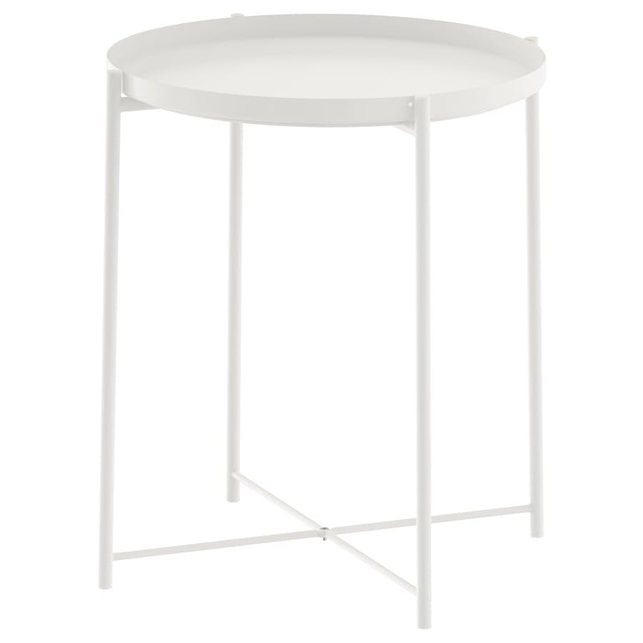 GLADOM Tray Table – White Metal Side Table with Removable Tray, 17.5 x 20.6 Inch Round End Table for Living Room, Bedroom & Small Spaces