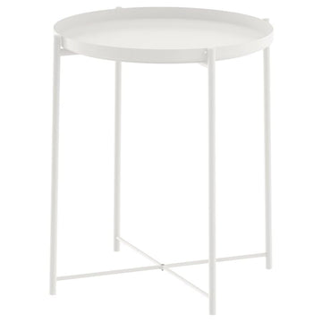 GLADOM Tray Table – White Metal Side Table with Removable Tray, 17.5 x 20.6 Inch Round End Table for Living Room, Bedroom & Small Spaces