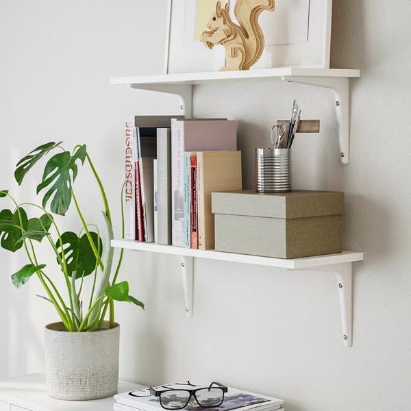 2 Pack Wall Mounted Shelf with Brackets 23.25 x 7.88 Inch – Modern Floating Storage Shelf for Bedroom, Living Room, Kitchen & Office, Display Shelf for Books, Plants & Home Decor, White
