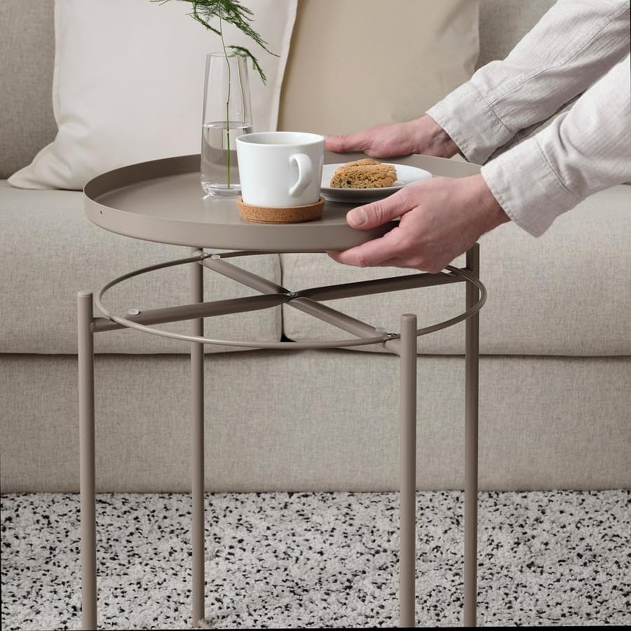 GLADOM Tray Table – Dark Gray-Beige Metal Side Table with Removable Tray, 17.5 x 20.6 Inch Round End Table for Living Room, Bedroom & Small Spaces