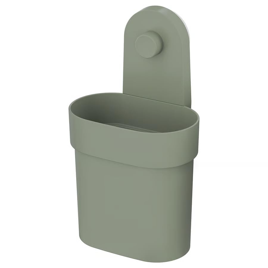 Wall Mounted Suction Cup Storage Container, Drill-Free Bathroom & Kitchen Organizer, Waterproof Adhesive Wall Caddy for Shower, Soap, Sponge & Accessories Holder, Gray Green