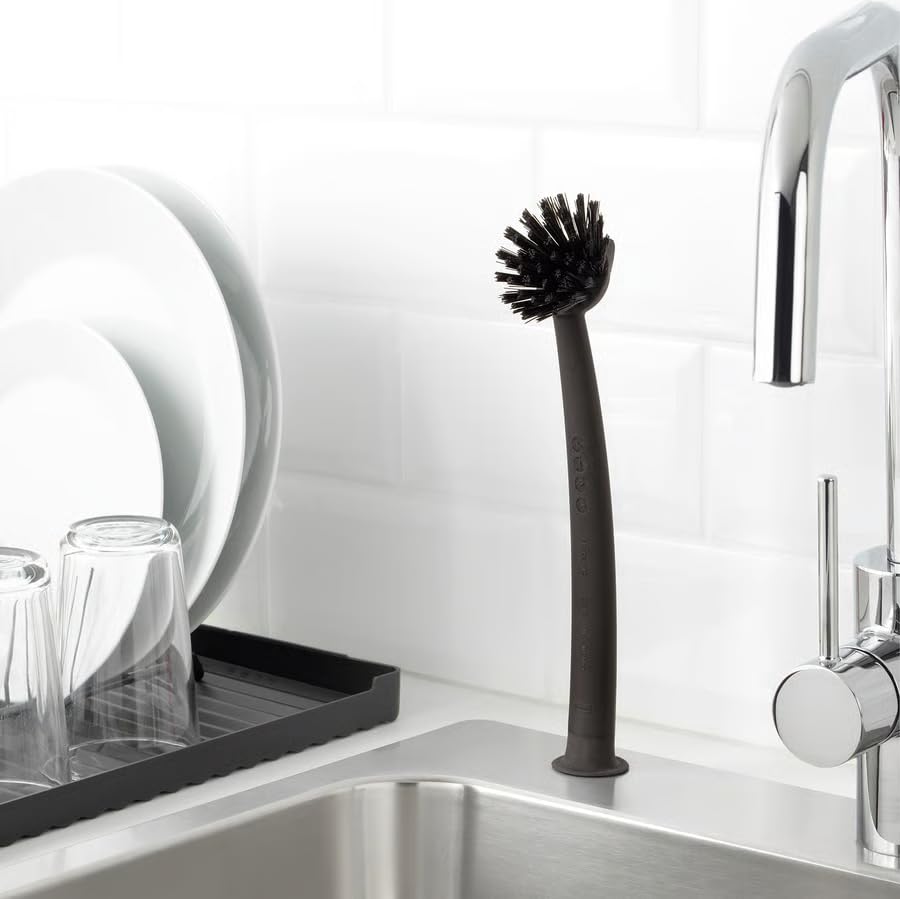 Kitchen Dish Brush Gray, Scrub Cleaning Brush for Dishes, Pots, Pans & Sink, Ergonomic Handle Dishwashing Brush for Everyday Kitchen Cleaning