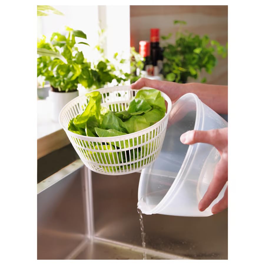 Salad Spinner Large Capacity – Lettuce & Vegetable Dryer Bowl, BPA Free Fruit Washer Spinner, Fast Dry Kitchen Gadget for Fresh Crisp Salads (White)