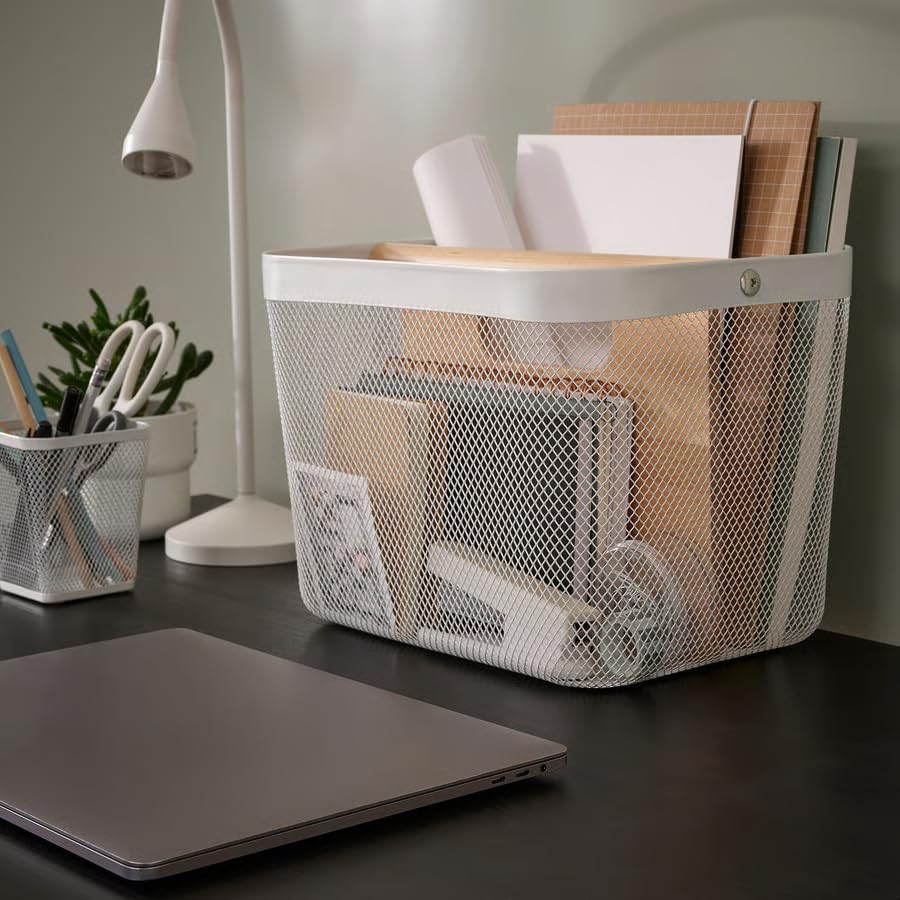 Storage Basket with Compartments White, Multi-Compartment Organizer for Laptop, Office Supplies & Accessories, Shelf Storage Basket for Home Office, Clothes & Toys 13x9.5x9 inch
