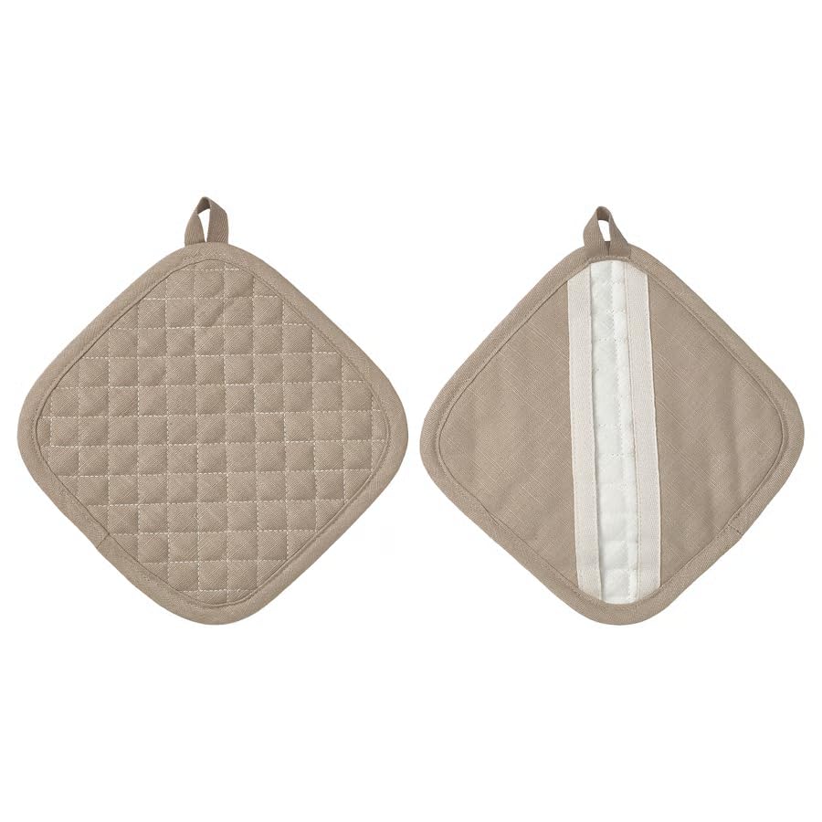 Heat Resistant Pot Holders Set of 2, Quilted Cotton Pot Holders 7x7 Inch, Oven Mitts & Hot Pads for Kitchen, Heat Resistant Potholder for Cooking, Baking & Grilling, Beige